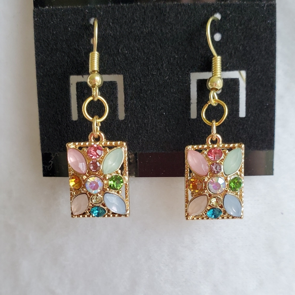 Womens multi color stones hook earrings